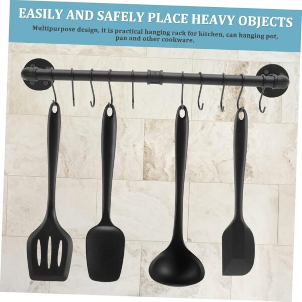 Cabilock 1 Set Pendant Rack Pots Dish Rack Pantry Organizers and Storage Door Wok Tumbler Lid Holder Dish Drying Rack Ring S Hooks Kitchen Rack Pole Racks Drain Duo Crisp Pans Rail Iron - Image 7