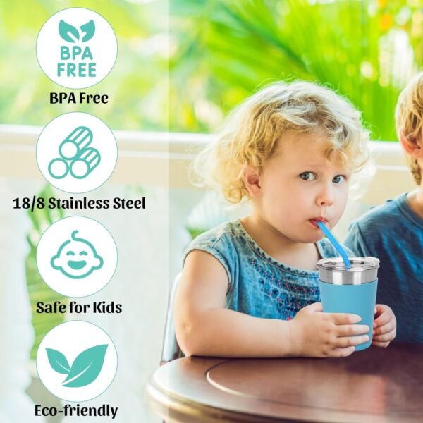 Stainless Steel Sippy Cup, 5-Pack Kids & Toddler Cups with Silicone Sleeves and Straws, Dishwasher Safe, 12 Oz Kids Tumblers For Travel or At Home - Image 2