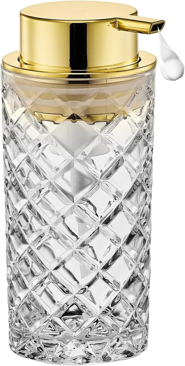 Glass Foam Soap Dispenser, Refillable Foaming Dispenser with Gold Pump, Foam Hand Soap Dispenser for Bathroom Kitchen, Modern Home Bathroom Decor （Foam Type/Clear） A35-1