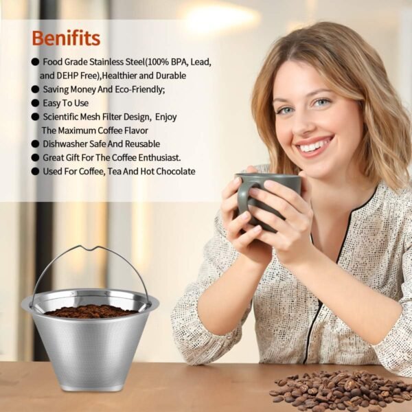 #4 Reusable Permanent Cone Coffee Filters, 8~12 Cup Size 4 Coffee Filters, Perfect Fit for Cuisinart Hamilton Beach Coffee Maker Filter, Replace Cuisinart GTF Gold Tone Coffee Filters - Image 5