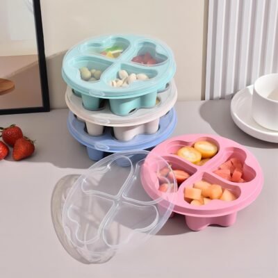 Snack Containers, 4 Compartment Bento Snack Box Container, Reusable Meal Prep Lunch Containers, Divided Food Containers for Travel Work