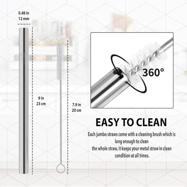 Stainless Steel Smoothie Straws, 0.4'' Extra Wide Reusable Metal Drinking Straws for Milkshake, Smoothie, Beverage, Set of 4 with 2 Cleaning Brush - Image 4
