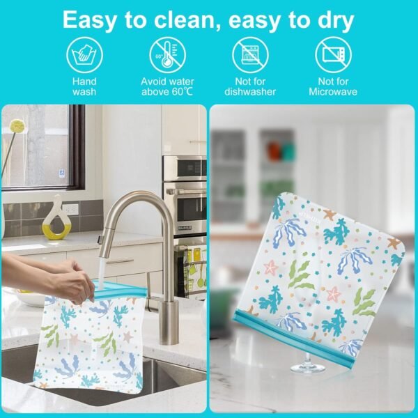 Reusable Freezer Gallon bags 12 PACK Extra Large Reusable Freezer Bags BPA Free Leakproof Plastic Bags Reusable Food Storage Bags Silicone Kids Snack Bags Reusable Ziplock Bags for Meal Prep, Travel - Image 3