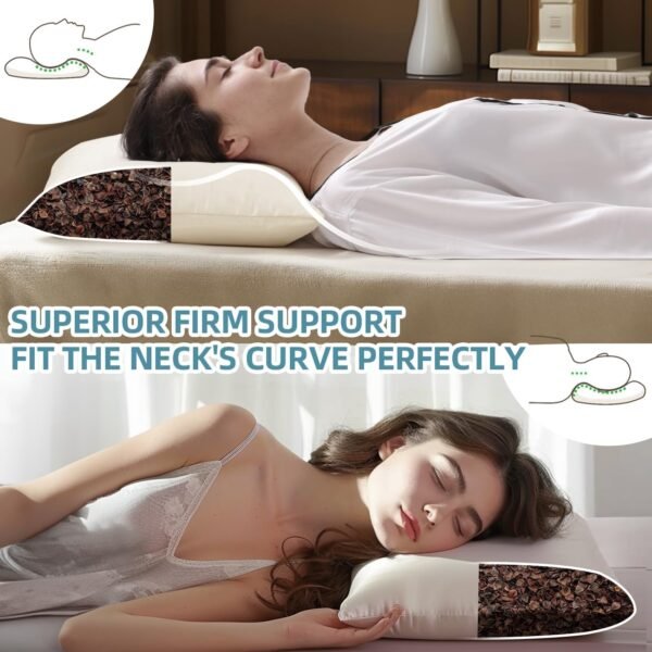 USlixury Buckwheat Pillow with Organic Pillowcase - Adjustable Buckwheat Hull Pillow, Buckwheat Pillows for Sleeping with Firm Support, Buckwheat Neck Pillow for Side Back Sleepers, 15"x19", Beige - Image 4