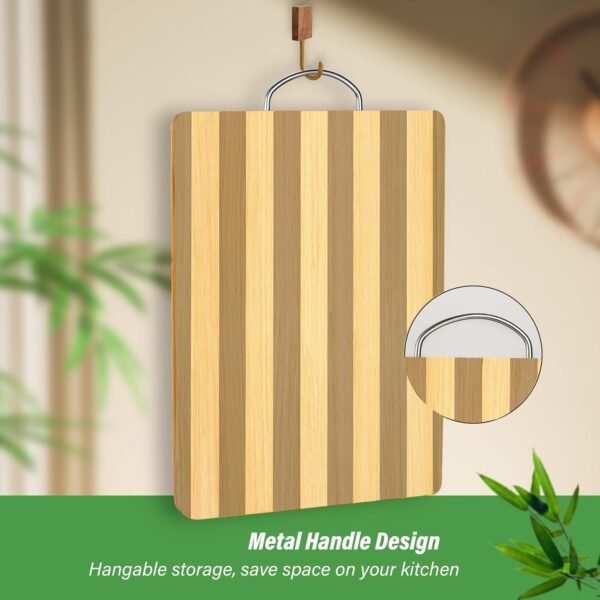 Cutting Boards for Kitchen - 13" x 10" Bamboo Cutting Boards with Hanging Hole for Kitchen, Square Long Grain Striped Brown Wood Butcher Block Cutting Board, Everyday Kitchen Charcuterie Display - Image 2