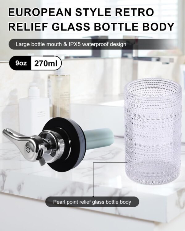 Automatic Glass Soap Dispenser, Touchless Liquid Hand Soap Dispenser, Rechargeable Dish Soap Dispenser with Night Light Function, Relief Glass Design for Kitchen, Bathroom, Hotel, 9oz/270ml - Image 5