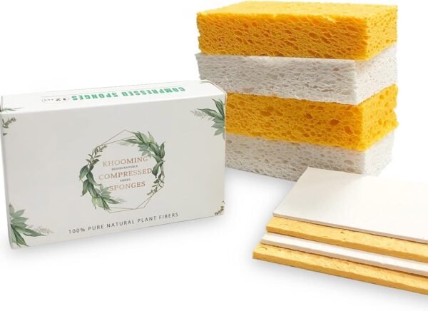 12-Count Extra Large Compressed Sponges Kitchen for Dishes, Sponges for Cleaning, Biodegradable Cellulose Compressed Sponges for Kitchen, Bathroom, Camper, Backpacker