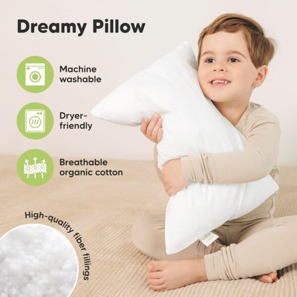 KeaBabies 2-Pack Toddler Pillow - Soft Organic Cotton Toddler Pillows for Sleeping, 13X18 Small Pillow for Kids,Kids Pillows for Sleeping,Kids Pillow for Travel,School, Nap,Age 2 to 5 (Soft White) - Image 4