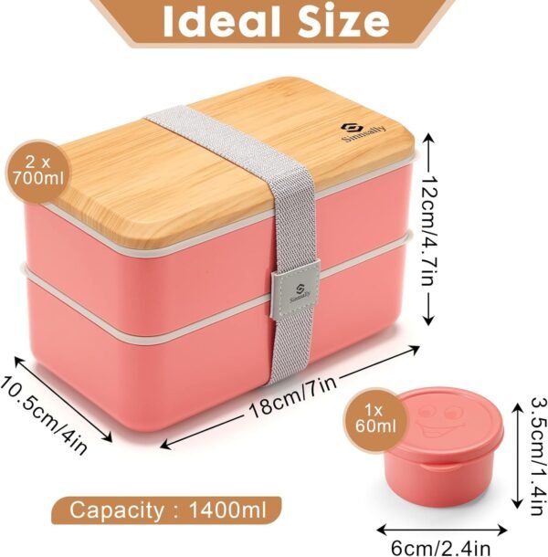 Sinnsally Bento Box for Kids and Adults, Stackable Japanese Bento Lunch Box Containers for Teens/Women with Compartments(47oz),Modern Lunch Containers with Utensil Set,Leak-Proof Lunchbox,Rectangle - Image 3