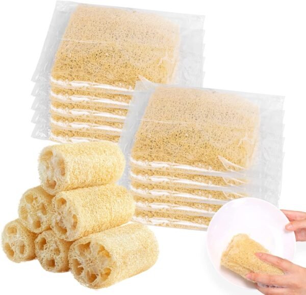 Natural Loofah Sponges Individually Wrapped, Non Scratch Organic Luffa Sponge, Odor-Free Biodegradable Dishwashing Sponge Natural for Kitchen Cleaning and Shower Scrubbing(8Pack)