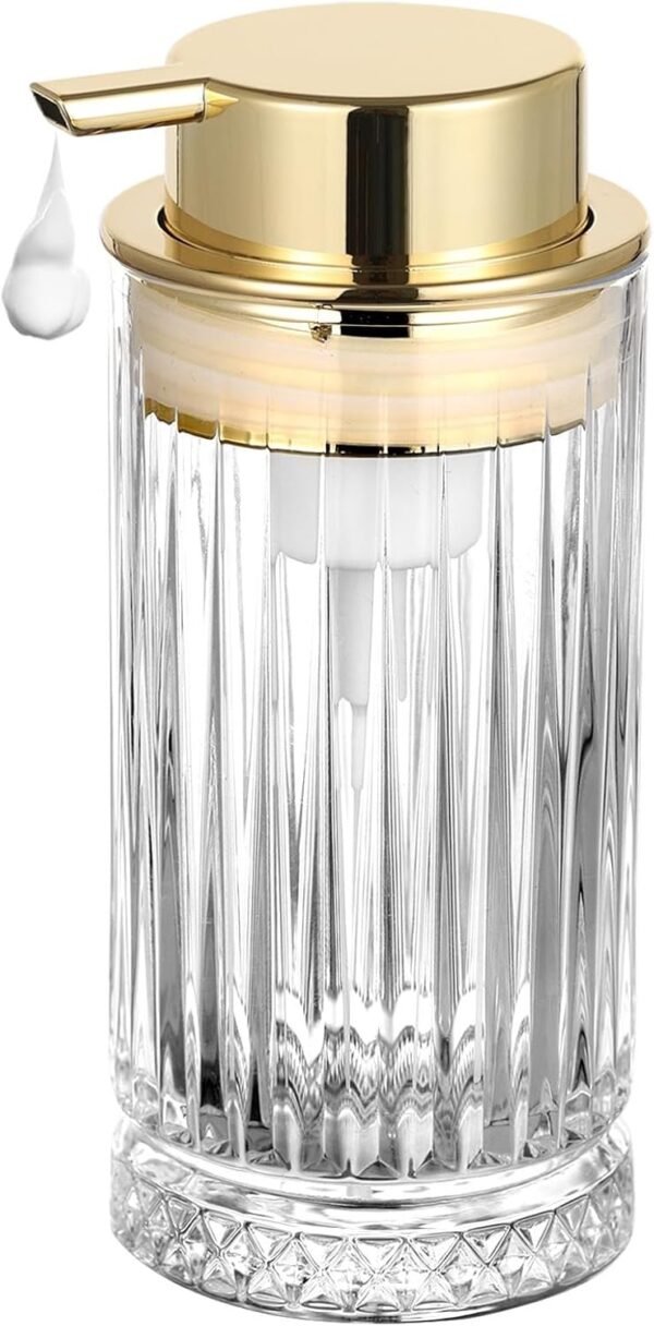 Glass Foaming Soap Dispenser with Gold Pump, Foam Hand Soap Dispenser for Bathroom, Kitchen, Modern Home Decor （Foam Type/Clear） B032
