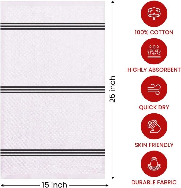 Infinitee Xclusives 100% Cotton Kitchen Towels - 15x25 Inch Ultra Soft Tea Towels, Super Absorbent Terry Dish Towels for Kitchen Linens |Grey| - Image 3