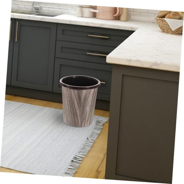 Imitation Wood Grain Trash Can Retro Bin Garbage Can Bedroom Trash Bin Kitchen Garbage Can Wastebasket Top Lid Retro Style Trash Cans Retro Trash Can Compost Bin Sink Mini Plastic - Image 3