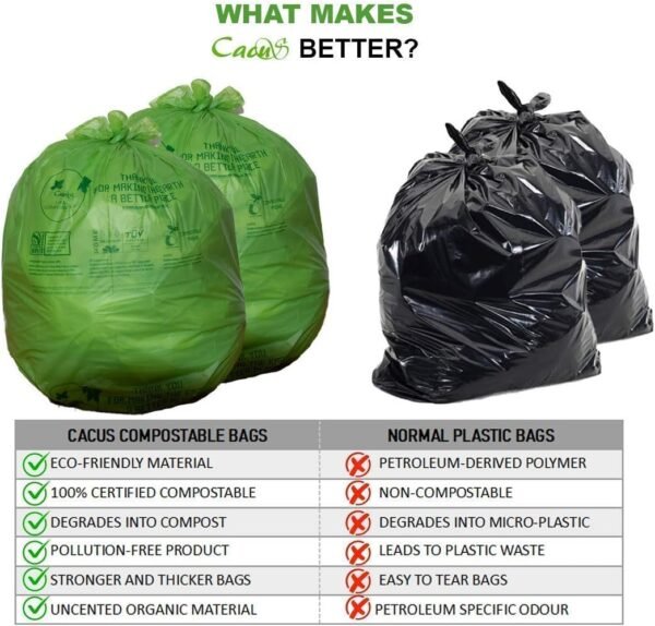 Cacus 100% Compostable Trash Bags, 13 Gallon/49.2L, 80 Count, Heavy Duty 0.90 Mils Thickness, Tall Kitchen Trash Bags, Food Waste Bags, US BPI ASTM D6400 and Europe OK Compost Home Certified - Image 5