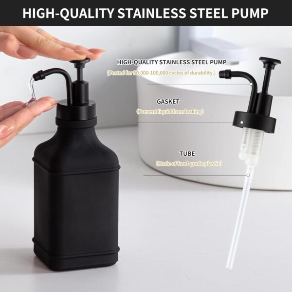 Enra Glass Soap Dispenser,17oz Black Bathroom Soap Dispenser,Hand Liquid Soap Dispensers With Stainless Steel Pump,Refillable Dish Soap Dispenser,Modern Home Soap Dispenser for Bathroom,Kitchen(Black) - Image 2