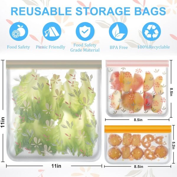 10 Pack Dishwasher Safe Reusable Gallon Bags Silicone, Leak proof Reusable Freezer Bags for Food Storage Home Organization Traval & Make-up BPA FREE for Food Storage Home for Salad Fruit - Image 2