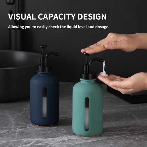 Enra Glass Soap Dispenser with Window,17oz Green Hand Soap Dispenser Stainless Steel Hand Pump,Liquid Soap Dispenser Countertop Lotion Bottle for Bathroom Kitchen(Green) - Image 4