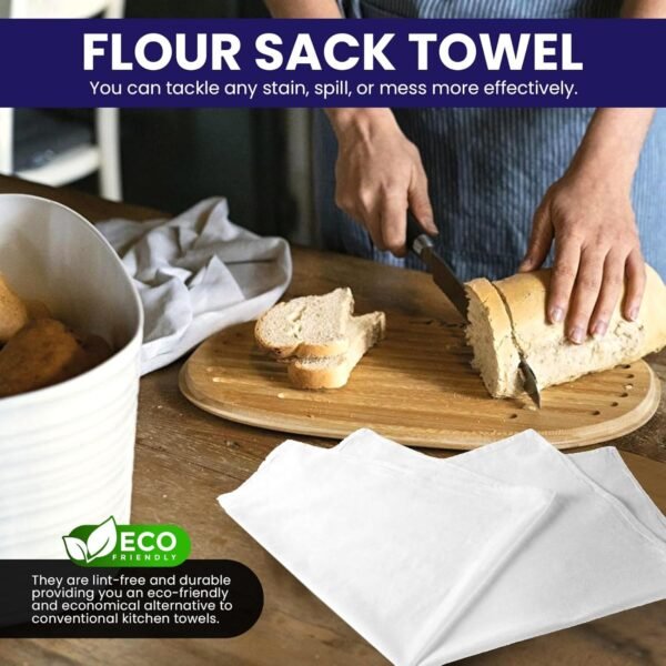 Linteum Textile Classic White Flour Sack Kitchen Dish Towels 100% Cotton, Tea Towels Absorbent and Long Lasting Material 6 Pack - 28x29 in - Image 2