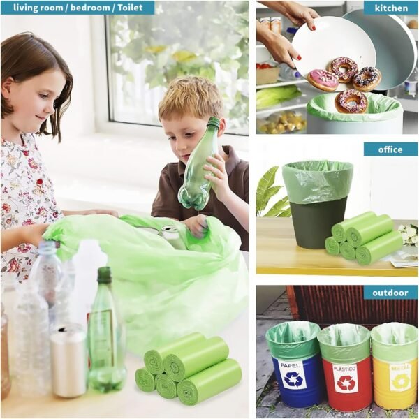 Biodegradable Trash Bags - 13 Gallon Durable Garbage Bag, Pack of 60, Perfect for Tall Trash Cans Green Thicken Recycling Bin Bags for Kitchen, Bathroom, Camping, Office, Car - Image 2