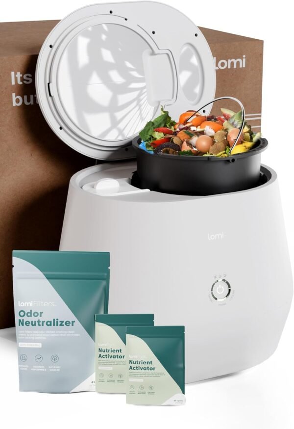 Lomi 1 Bundle – 3L, Electric Composter (90 Cycles), World’s First Smart Waste Kitchen Bin That Turns Waste into Natural Fertilizer with a Single Button, Indoor Compost Bin