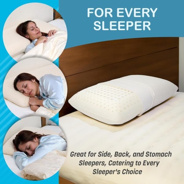 Green Natural Organic Bed Pillow - GOLS Certified Organic Rubber Foam Latex Pillows for Sleeping for Side, Back, and Stomach Sleepers Zippered Organic Cotton Cover - Size Standard - Mid Loft - Soft - Image 6