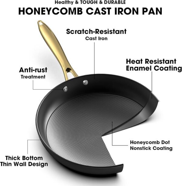 imarku Non stick Frying Pans, Long Lasting 10 Inch Frying Pan with Lid, Professional Cast Iron Skillets Nonstick Frying Pan, Frying Pans Nonstick with Lid and Stay Cool Handle, Christmas Gifts - Image 5