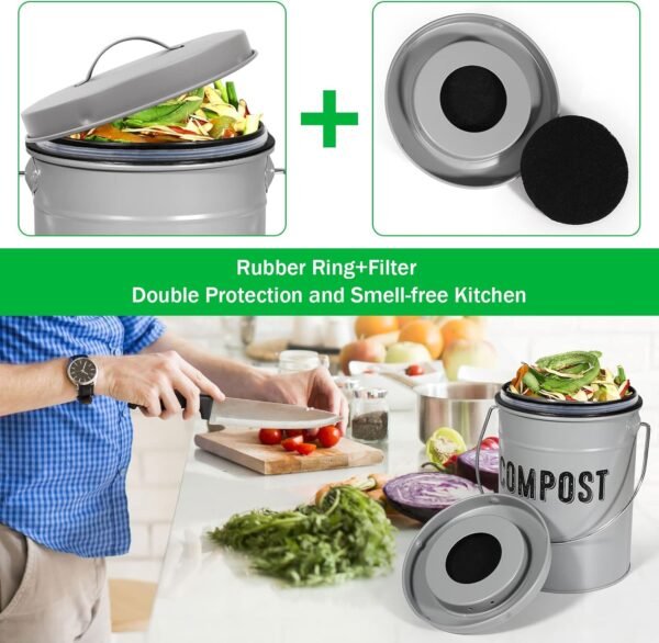 Compost Bin Kitchen Counter, Indoor Compost Bin, Includes Inner Bucket with Sealed Ring Compost Pail, Countertop Compost Bin with Lid, Compost Bucket Compost Container, 1.0 Gallon - Image 5