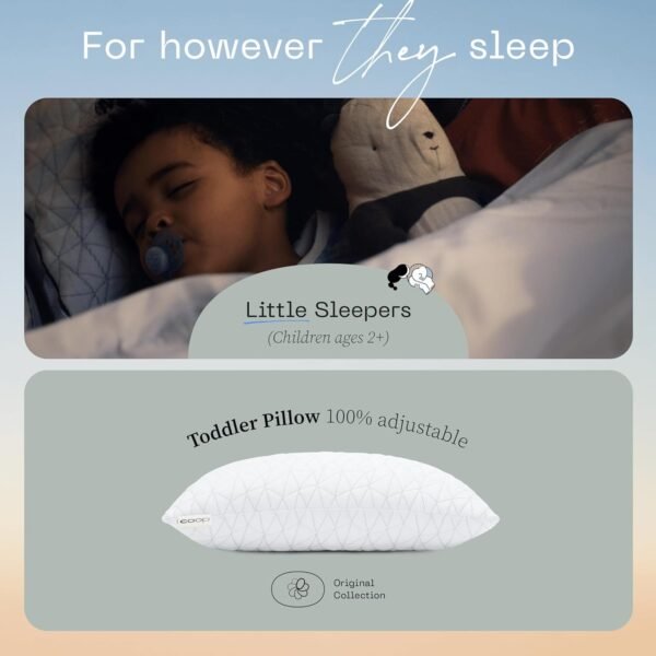 Coop Home Goods Original Toddler Adjustable Pillow, Soft, Breathable & Washable Mini Bed Pillows for Kids with Premium Memory Foam for Neck, Knee & Back Support, CertiPUR-US/GREENGUARD Gold, 19" x 13" - Image 4