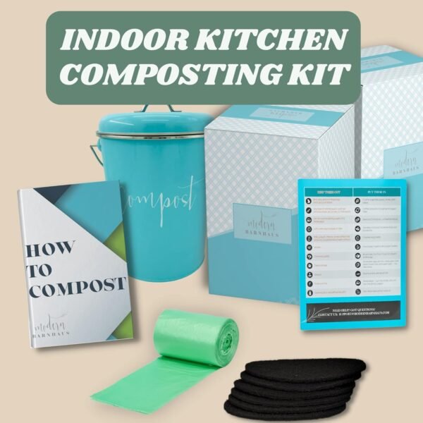Compost Tumbler, Teal Kitchen Compost Bin Countertop, Indoor Compost Bin Kitchen, Compost Bucket Kitchen, Compost Bins, Compost Caddy, Counter Food Composter for Kitchen, Turquoise Compost Pail - Image 7