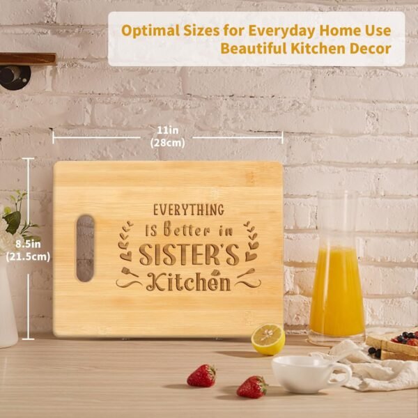 Sister Gifts from Sisters, Best Birthday Gifts for Sisters - Engraved Bamboo Cutting Board with Warm Saying, Unique Sister Gifts for Mothers Day, Wedding or Rakhi - Image 3