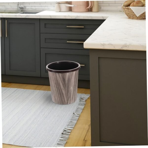 Cabilock Imitation Wood Grain Trash Can Office Garbage Bin White Trash Can Compost Modern Trash Basket Wicker Trash Can Washroom Trash Cans Bathroom Bin Sink Wastebasket Novelty PVC Plastic - Image 5