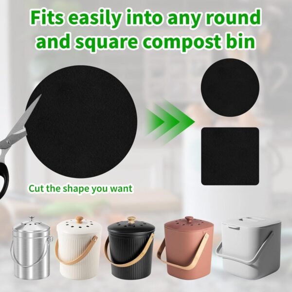 Charcoal Filters for Kitchen Compost Bin, 6 Pcs Compost Filters for Countertop Bin, 6.5 Inch Charcoal Filters for Compost Bucket, Activated Carbon Replacement Filters for Home Bucket Refill, Round - Image 5