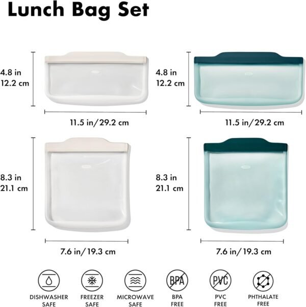 OXO Good Grips Silicone Reusable Bags – 4 Piece Lunch Set - Oat/Lagoon - Image 9