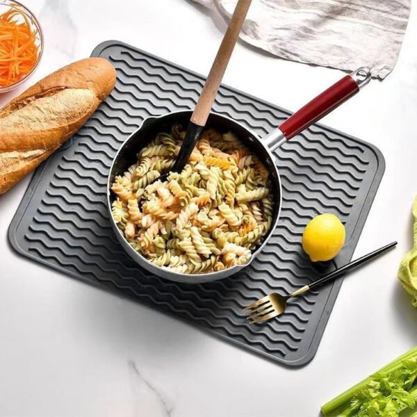 2 Pack Silicone Dish Drying Mat, Heat-resistant Kitchen Counter Mat for Sink, Refrigerator, Drawer, Dish Drying Pad for Dishes, Utensils, Pots, Pans, 15.72"x11.79", Grey - Image 2