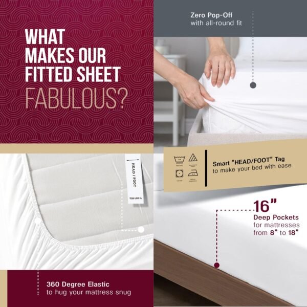 TEXAS LINEN CO. 100% Egyptian Cotton Sheets Queen Size - 800 Thread Count 4 PC White Egyptian Cotton Sheets for Queen Size Bed, Soft Cooling Luxury Hotel Sheets, Deep Pocket Queen Sheets - Image 4