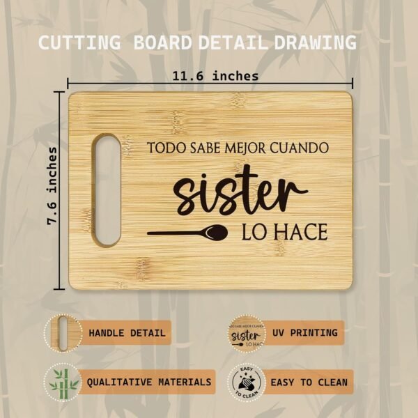 Sister Cutting Boards for Kitchen, Sister Gifts Bamboo Cutting Board, Todo Sabe Mejor Cuando Sister Lo Hace Decorative Cutting Board, Sister Gifts for Christmas, Sister Gifts from Sister - Image 7