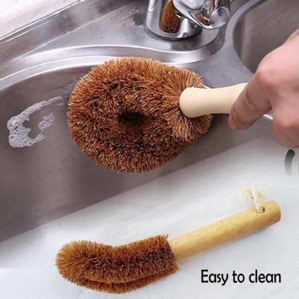 Kitchen Scrub Brush Set, Household Cleaning Brushes, Natural Cleaning Brushes for Dish/Bottle/Vegetable/Pan/Pot, Scrubber with Wooden Handle and Coconut Fibers Bristles .Pack of 2 - Image 4