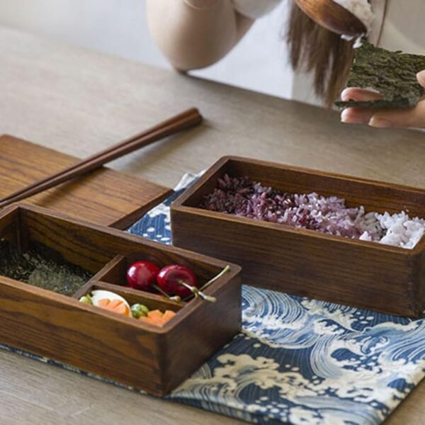 Double Layer Japanese Bento Box, Compartment Food Box, Wood Lunch Box, Adult Square Lunch Containers for Japanese Dishes like Sushi Dessert Rice Roll Buffet, Store Dried Fruit - Image 7