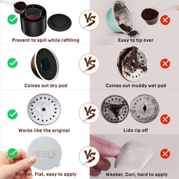 Nessus Reusable Vertuo Capsule Kit, [ALSeal EZ FIT] for Reusable Nespresso Pods with 100 Pcs Aluminum Foil Seal Lids, Holder, Brush, for Refilling Nespresso Vertuo Pods Reusable Vertuoline Pod - Image 5