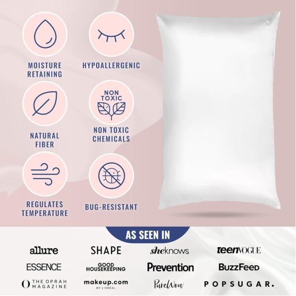 Blissy Silk Pillowcase - 100% Pure Mulberry Silk - 22 Momme 6A High-Grade Fibers - Silk Pillow Cover for Hair & Skin - Regular, Queen & King with Hidden Zipper (Standard,Blissy White) - Image 5