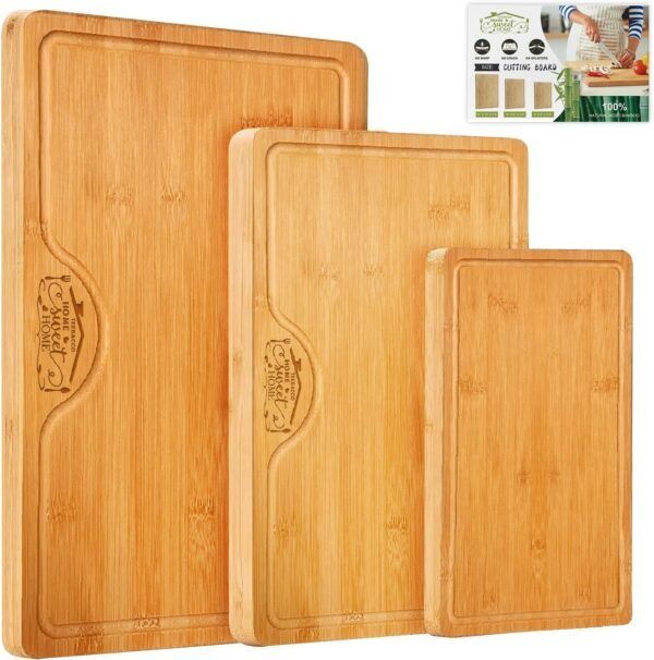 Totally Bamboo Cutting Boards for Kitchen - Wood Cutting Board Set with Juice Grooves, Wooden Non Toxin Cutting Boards, Chopping Boards, Charcuterie Boards, Serving Boards, Max Size 15" x 10"
