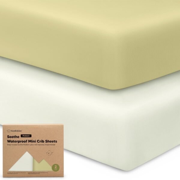 2-Pack Pack and Play Sheets, Waterproof Mini Crib Sheets Fitted - Organic Cotton Pack N Play Sheets for Graco Pack and Play Mattress, Playard Baby Crib Sheets, Neutral for Boy,Girl, Toddler (Oregano)