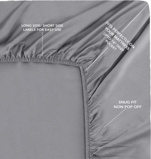 CRAFTSWORTH 100% Organic Cotton Sheets Queen 4 Piece Set Silver Extra Deep Pocket Sheet Sets Flat Sheet Fitted Sheet Pillowcase Better Than Percale Hotel Luxury Quality Sheet GOTS Certified - Image 3