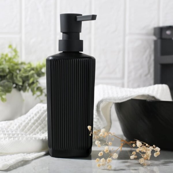 Black Soap Dispenser, Dish Soap Dispenser for Kitchen, Hand Soap Dispenser for Bathroom, Glass Soap Dispenser with Pump, Ribbed Liquid Lotion Dispenser, Bathroom Countertop Soap Dispensers - Image 7