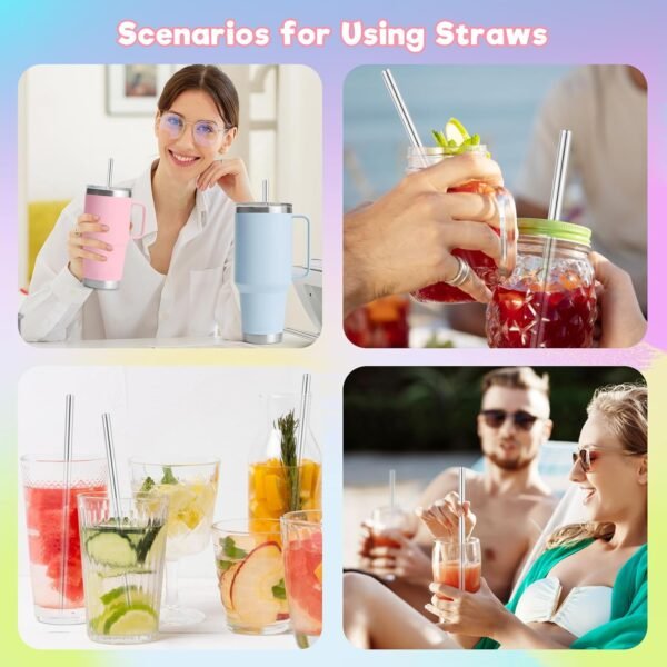 Straws Replacement for Yeti Travel Tumbler 40 oz, Stainless Steel Straw Reusable Compatible with Yeti 40oz Tumbler, 6 Metal Straws With 2 Straw Cleaner Brush - Image 7