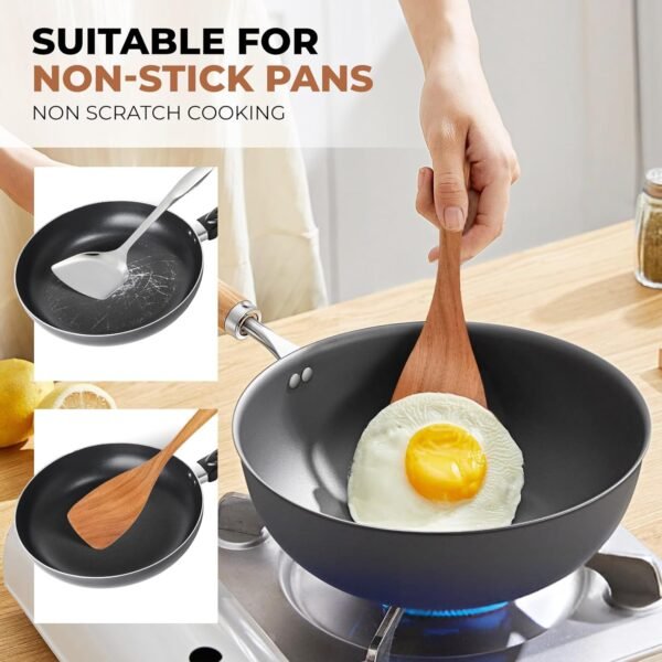 9 Piece Wooden Kitchen Utensils Set, Smooth Finished Wooden Spoons for Cooking, Natural Teak Cooking Utensil Set - Comfortable Grip, Durable & Sturdy - Image 6