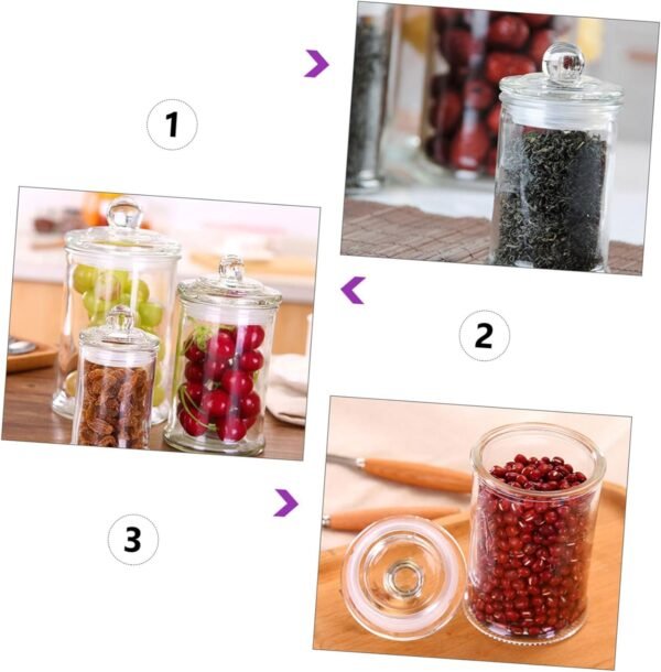 3 Pcs Glass Storage Jar Kitchen Storage Container Food Storage Jar Snack Storage Jar Storage Jar Container with Lid Kitchen Sealed Jar Cotton Tip Jar Transparent - Image 8