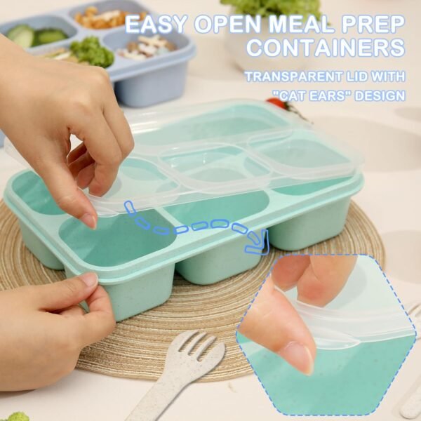 Bento Box Adult Lunch Box, 4 Pack Lunchable Containers 5 Compartments,Divided Lunch Containers with Utensils,Reusable Snack Containers for Adults Kids,Snack Box Containers for School Work Travel - Image 5
