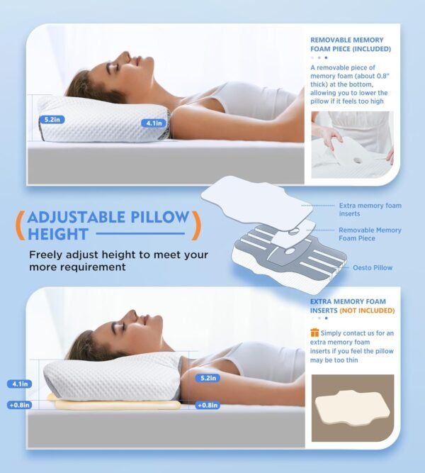 Osteo Cervical Pillow for Neck Pain Relief, Hollow Design Odorless Memory Foam Pillows with Cooling Case, Adjustable Orthopedic Bed Pillow for Sleeping, Support for Side Back Sleepers - Image 4