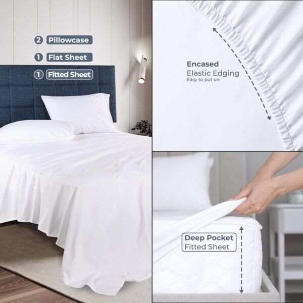 Superior Organic Cotton 300 Thread Count Flat Sheet, Percale Weave, Basic Bedsheets, Neutral Bed Cover, Bedroom, Hotel, Cute Bedding Decor, Double Hem, Lightweight Sheets, Queen, White - Image 7